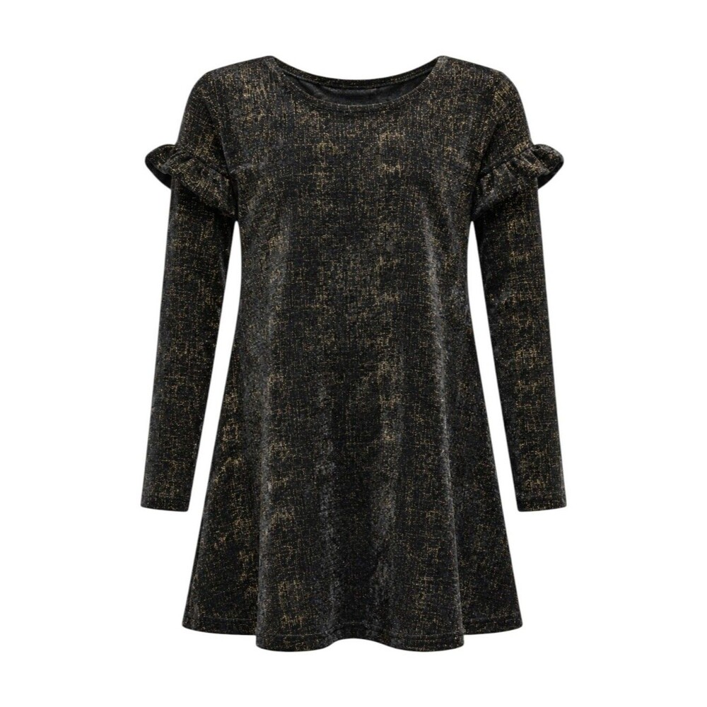 It's Our Time Kids Black Gold Velvet Velour Ruffle Dress Girls Size Medium 8 10